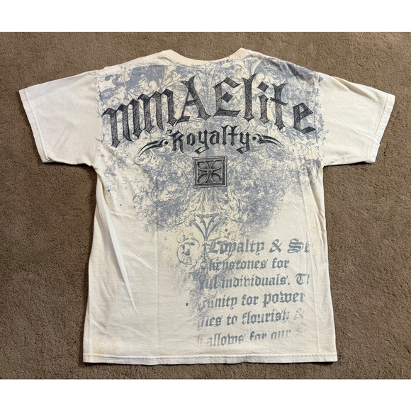 Vintage MMA Elite Graphic T Shirt Mens M Grunge Y2K Cross Skull Off White - Picture 3 of 8